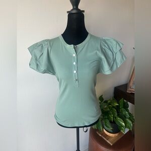 Ralph Lauren Stretch Cotton Flutter-Sleeve Henley Top